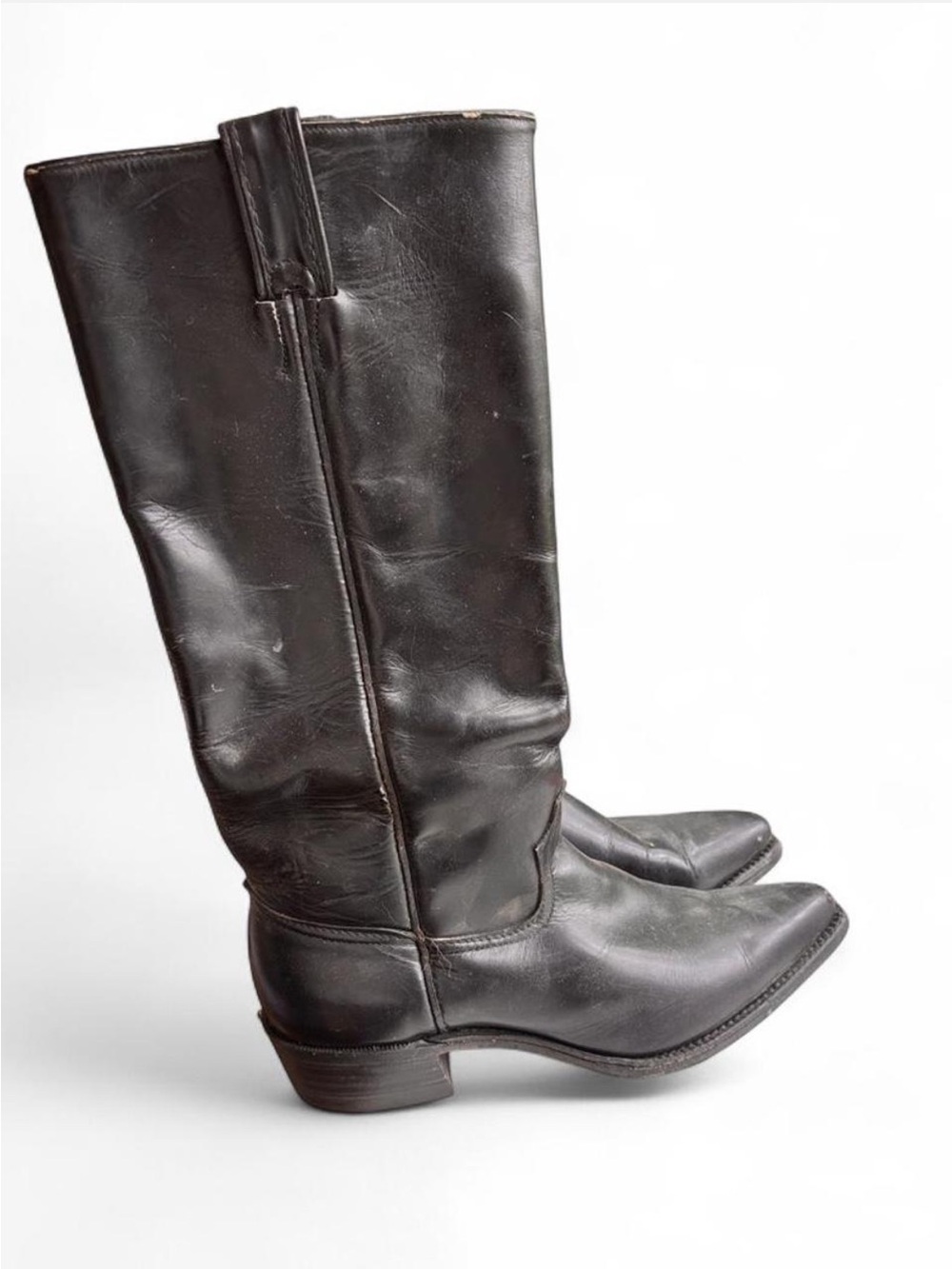 Boulet Black Leather Western Pointed Toe Knee High Cowboy Boots Size 8